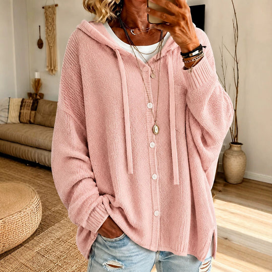 Damen Kapuzen-Cardigan aus strukturiertem Feinstrick mit Knopfleiste Shop Nory