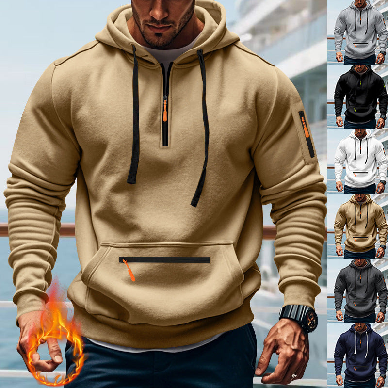 Herren nan technischer Half-Zip Hoodie mit Kängurutasche, Ärmeltasche und Reißverschluss-Details Shop Nory