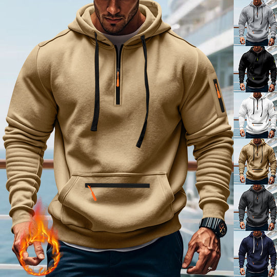 Herren nan technischer Half-Zip Hoodie mit Kängurutasche, Ärmeltasche und Reißverschluss-Details Shop Nory