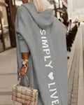 Damen Oversized Strickmantel mit Hoodie und auffälligem Schriftzug