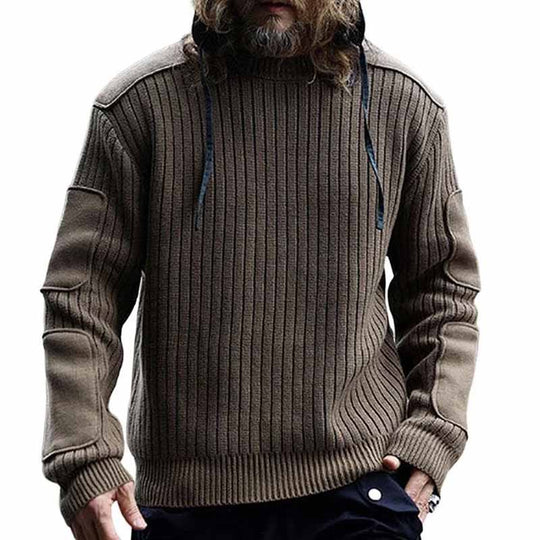 Herren Militär-inspirierter Rippsweater mit Ellbogenpatches und Schulterklappen Shop Nory