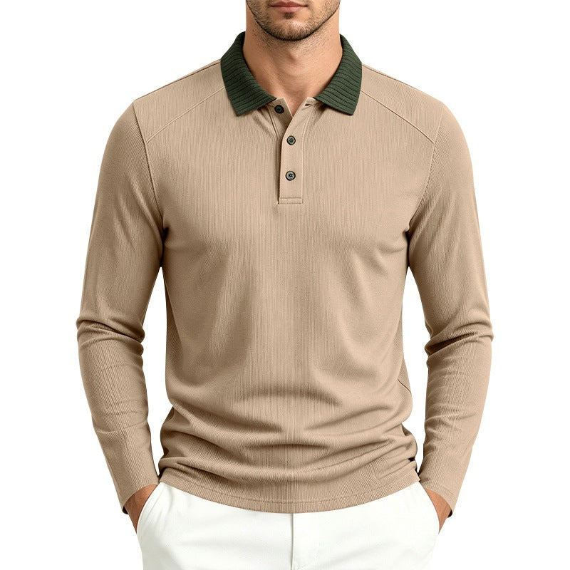 Herren Langarm-Polo aus feinem Rippstrick mit Kontrastkragen und Knopfleiste Shop Nory