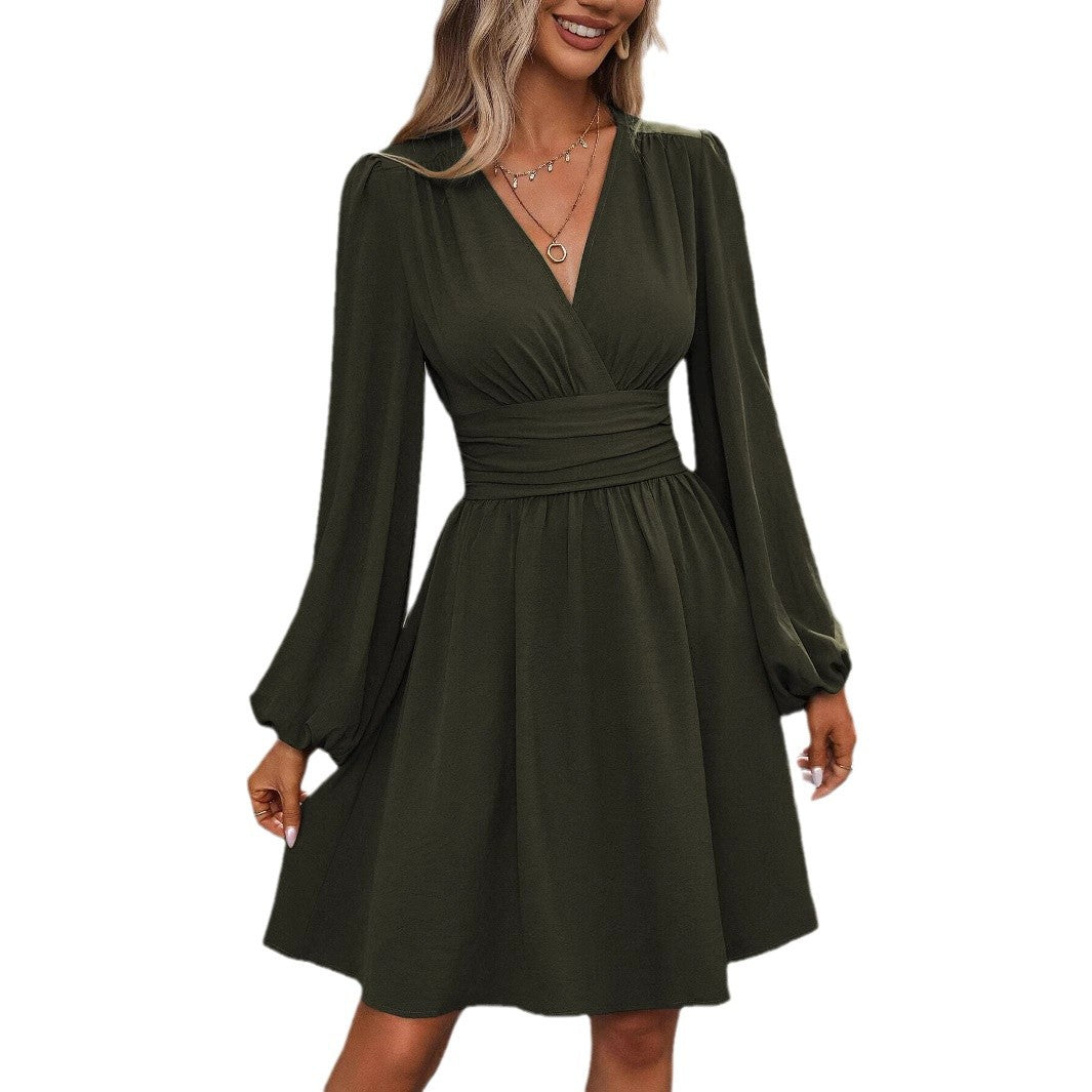 Damen Wickelkleid mit schickem V-Ausschnitt und voluminösen Ärmeln