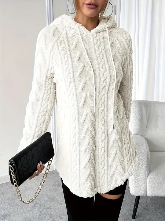 Damen nan kuschelige Kapuzenjacke aus Teddyfleece mit Zopfmuster und gerafftem Saum Shop Nory