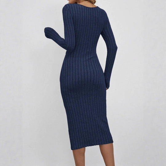 Damen Gerippetes Midikleid aus Feinstrick mit gedrehtem Taillendetail Shop Nory