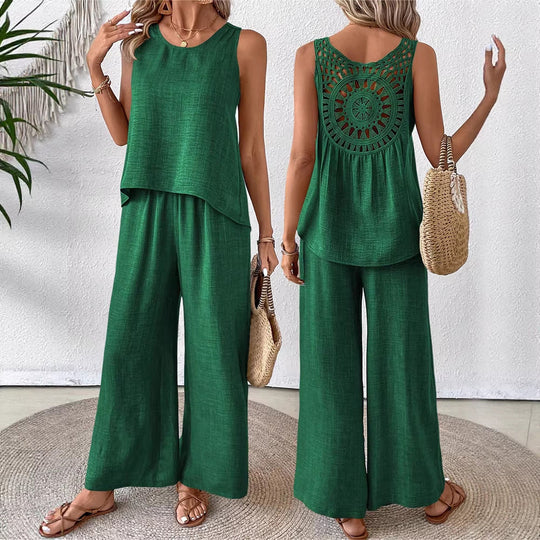 Damen luftiges Sommer-Set mit gehäkeltem Rückenteil und weitem Schnitt