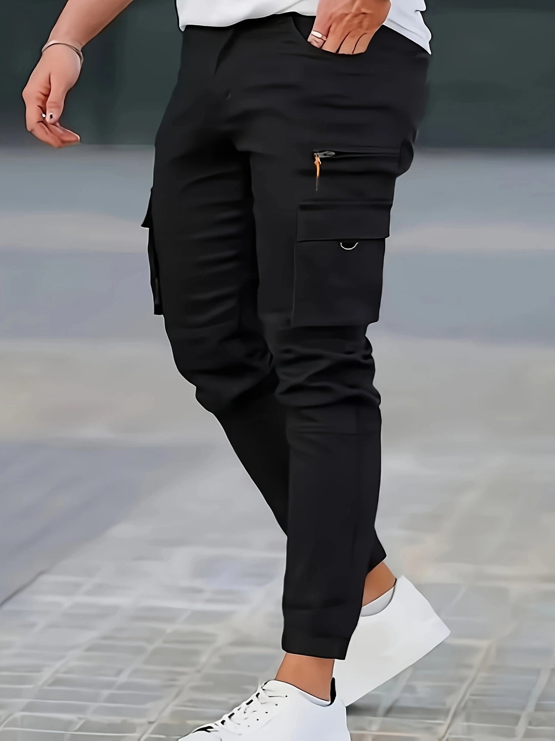 Herren Tapered Cargo-Jogginghose mit Reißverschluss- und Klappentaschen Shop Nory