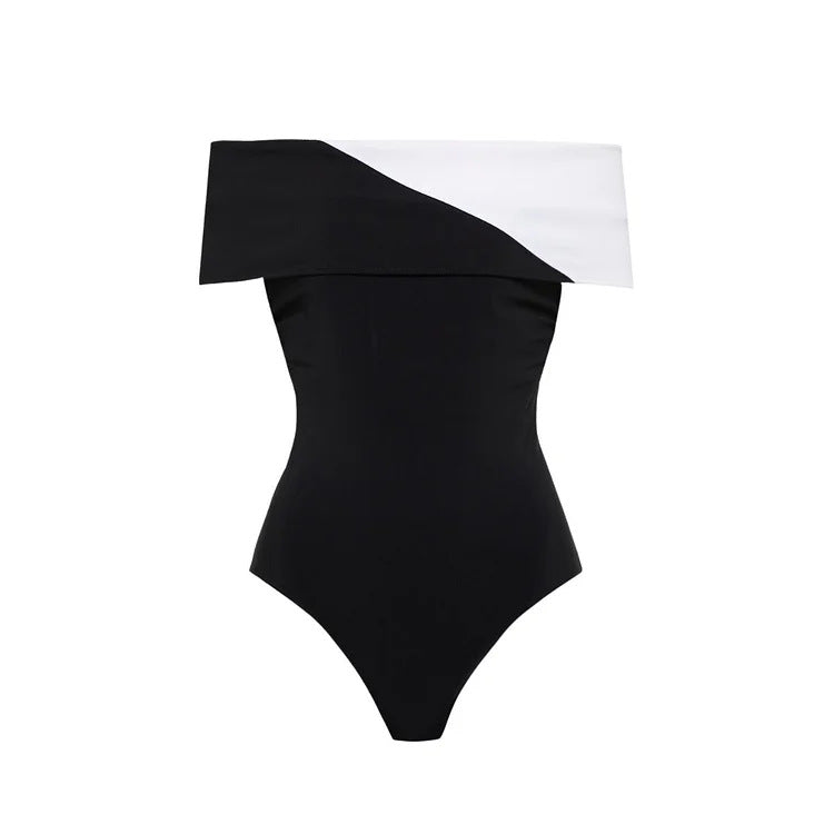 Damen Badeanzug mit modischem Off-Shoulder Design und eleganter Rüschen-Maxiröhre Shopnory
