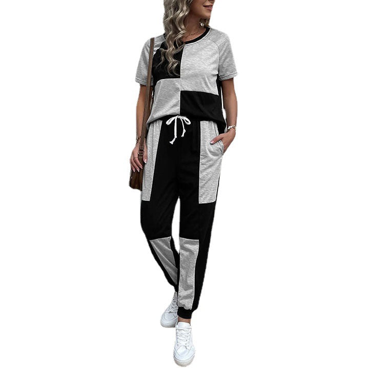 Damen Zweiteiler Freizeit-Set aus Baumwollmix mit Colorblock-Shirt und Jogginghose Shop Nory