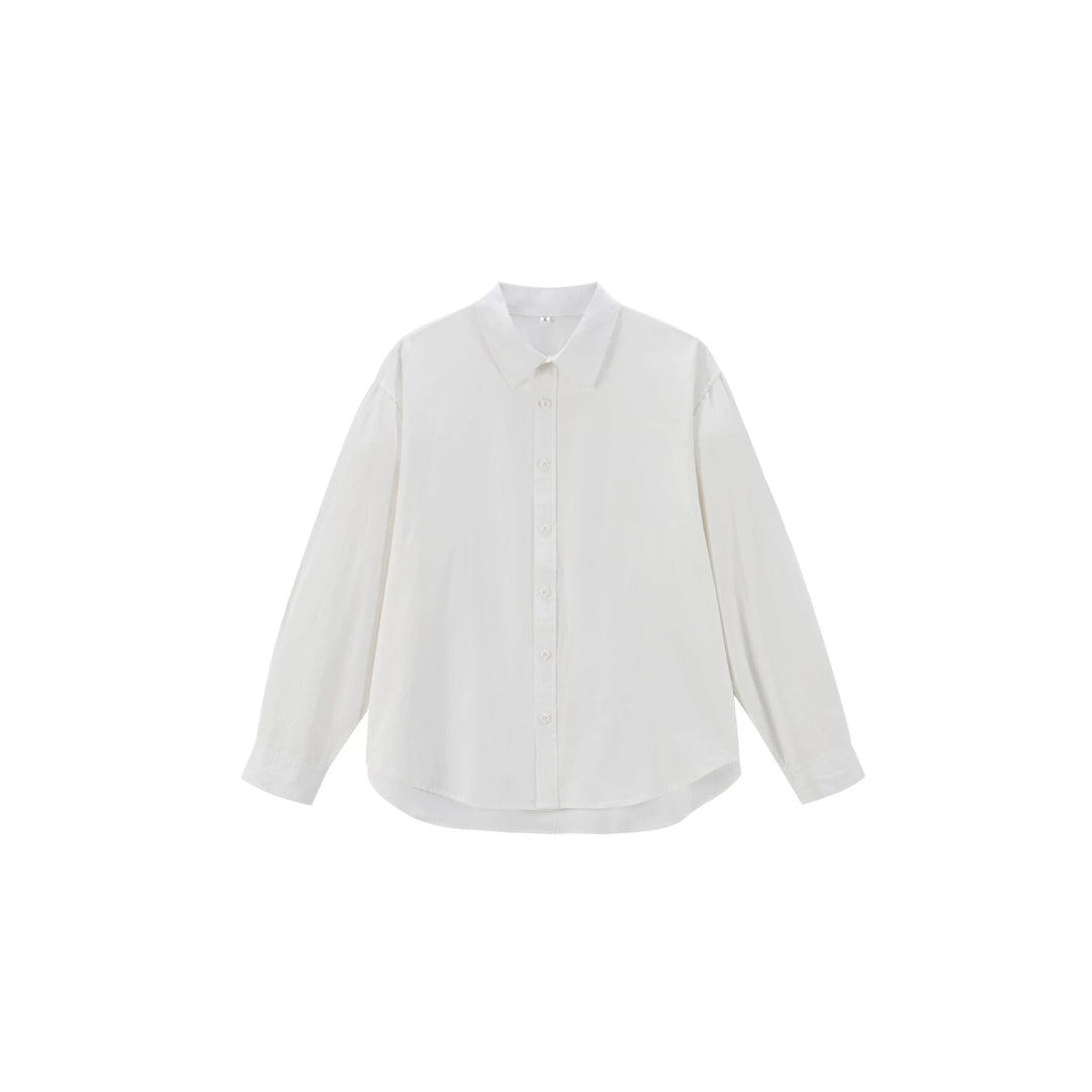 Damen Oversize Baumwollbluse mit Kentkragen und abgerundetem Saum Shop Nory