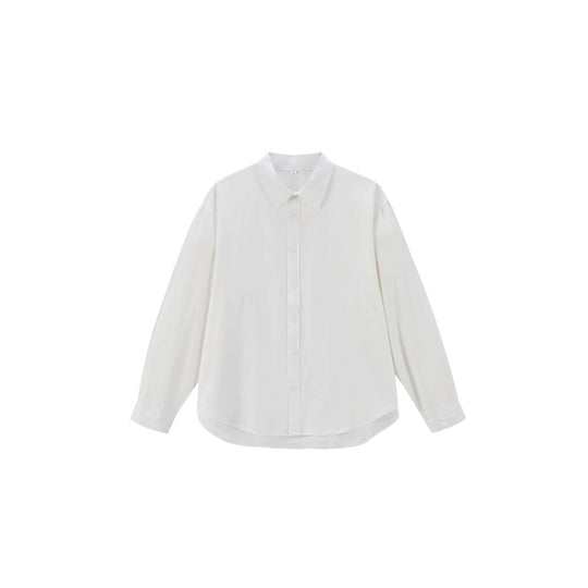 Damen Oversize Baumwollbluse mit Kentkragen und abgerundetem Saum Shop Nory
