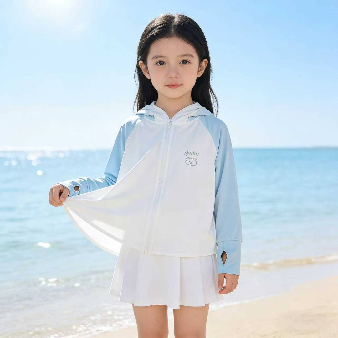 Damen nan leichte Kinder-Sonnenjacke mit Kapuze, atmungsaktivem Material und UV-Schutz  Shopnory