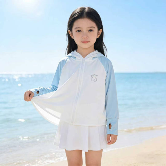 Damen nan leichte Kinder-Sonnenjacke mit Kapuze, atmungsaktivem Material und UV-Schutz  Shopnory
