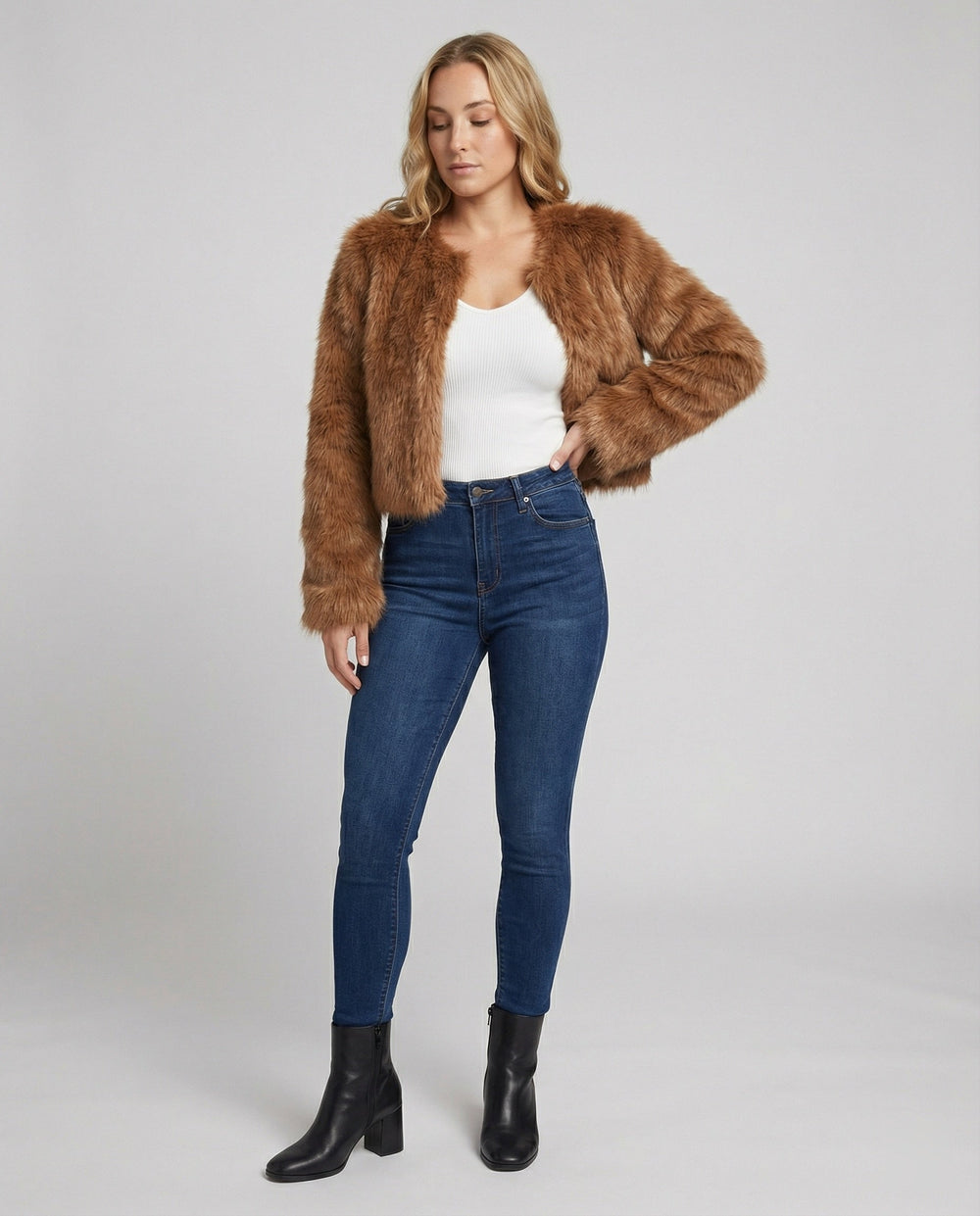 Damen Flauschige Kurzjacke