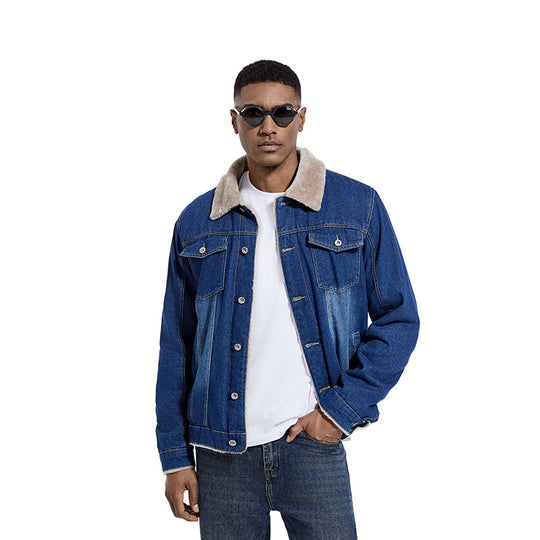 Herren Robuste Denim-Truckerjacke mit Sherpa-Futter und Teddykragen Shop Nory