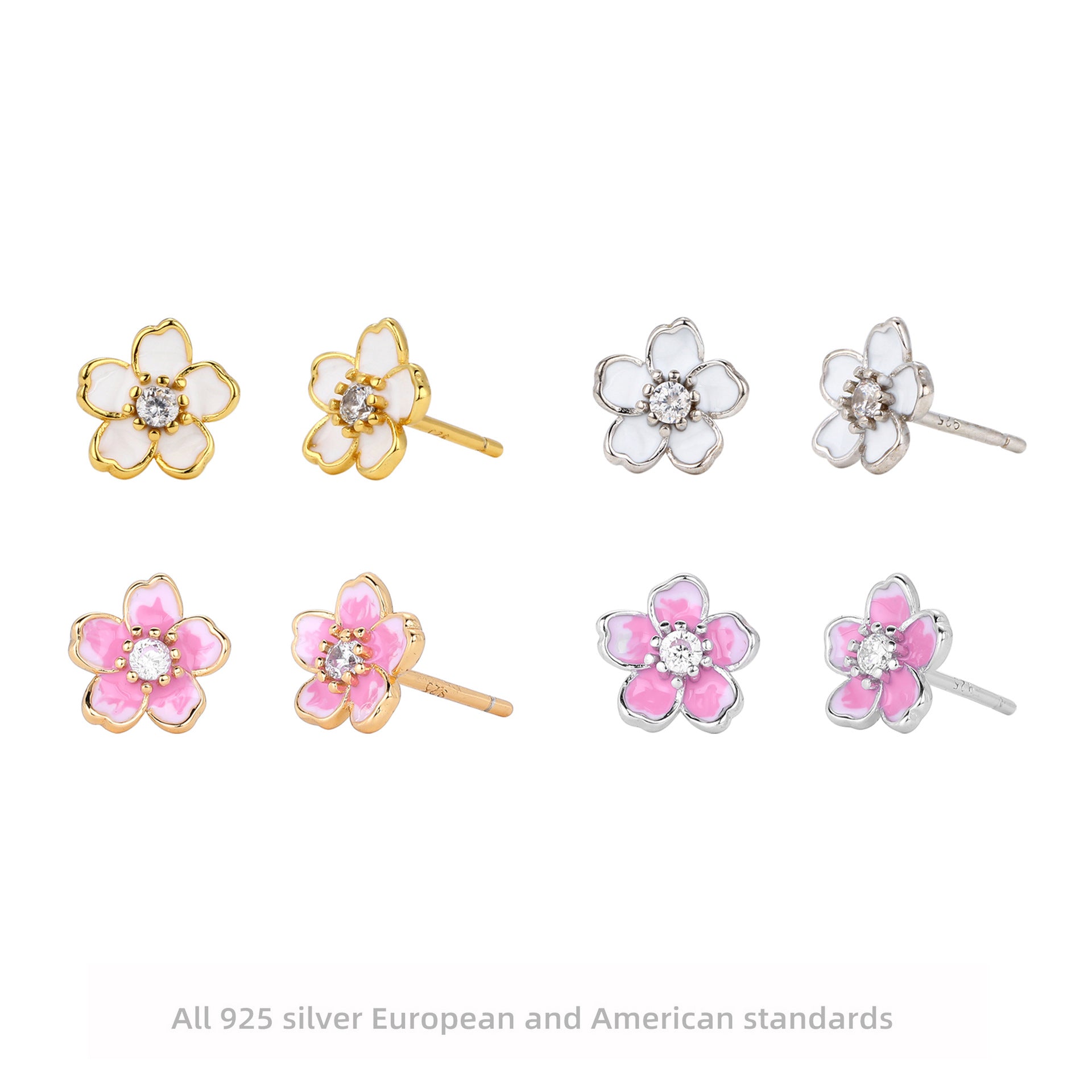Damen Blumen Ohrstecker aus 925 Sterling Silber mit Zirkonia Shop Nory