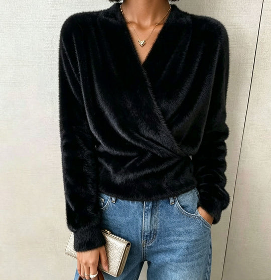 Damen Kuscheliger Wickel‑Pullover aus Faux‑Fur mit tiefem V‑Ausschnitt Shop Nory