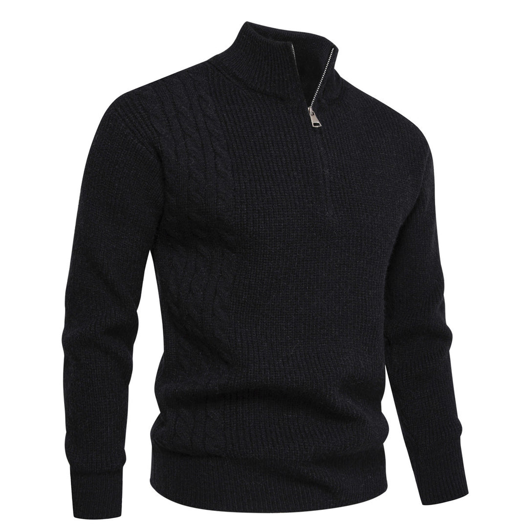 Herren Feinstrick-Halbzip-Pullover mit Stehkragen, Rippstruktur und Schulter-Zopfdetail Shop Nory