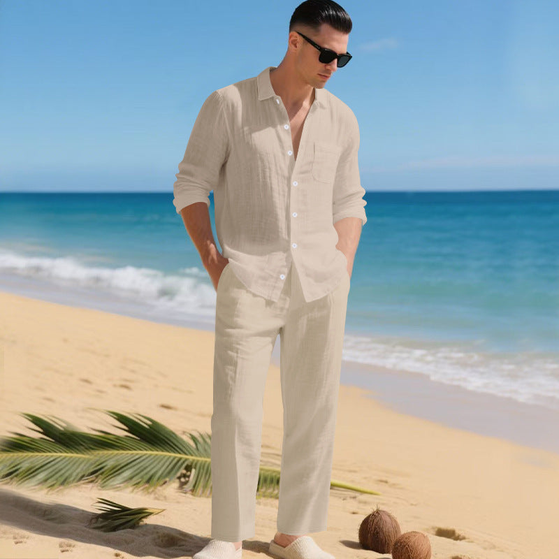 Herren leichtes Leinen-Outfit mit stilvollem Hemd und eleganter Hose ShopNory