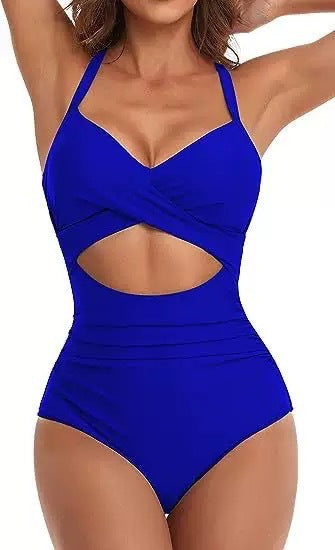 Damen Cut-Out Badeanzug mit Kreuzgurt