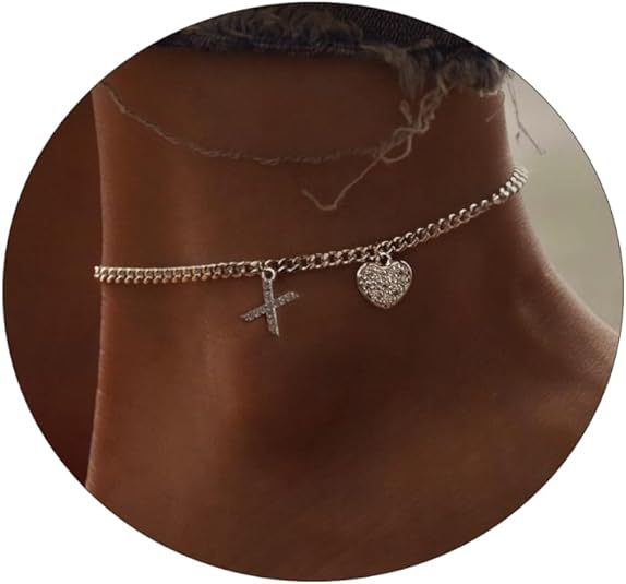 Damen Fußkettchen mit personalisiertem Buchstaben und funkelndem Herzanhänger Shop Nory