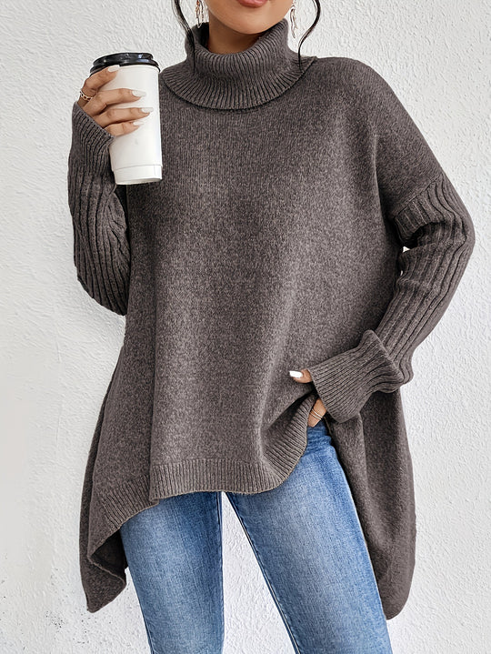 Damen nan Oversize Strickpullover mit hohem Rollkragen, gerippten Ärmeln und asymmetrischem Saum Shop Nory