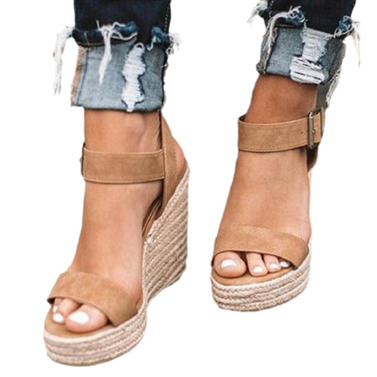 Damen Espadrille-Sandaletten mit hohem Plateau und komfortablem Riemendesign Shopnory