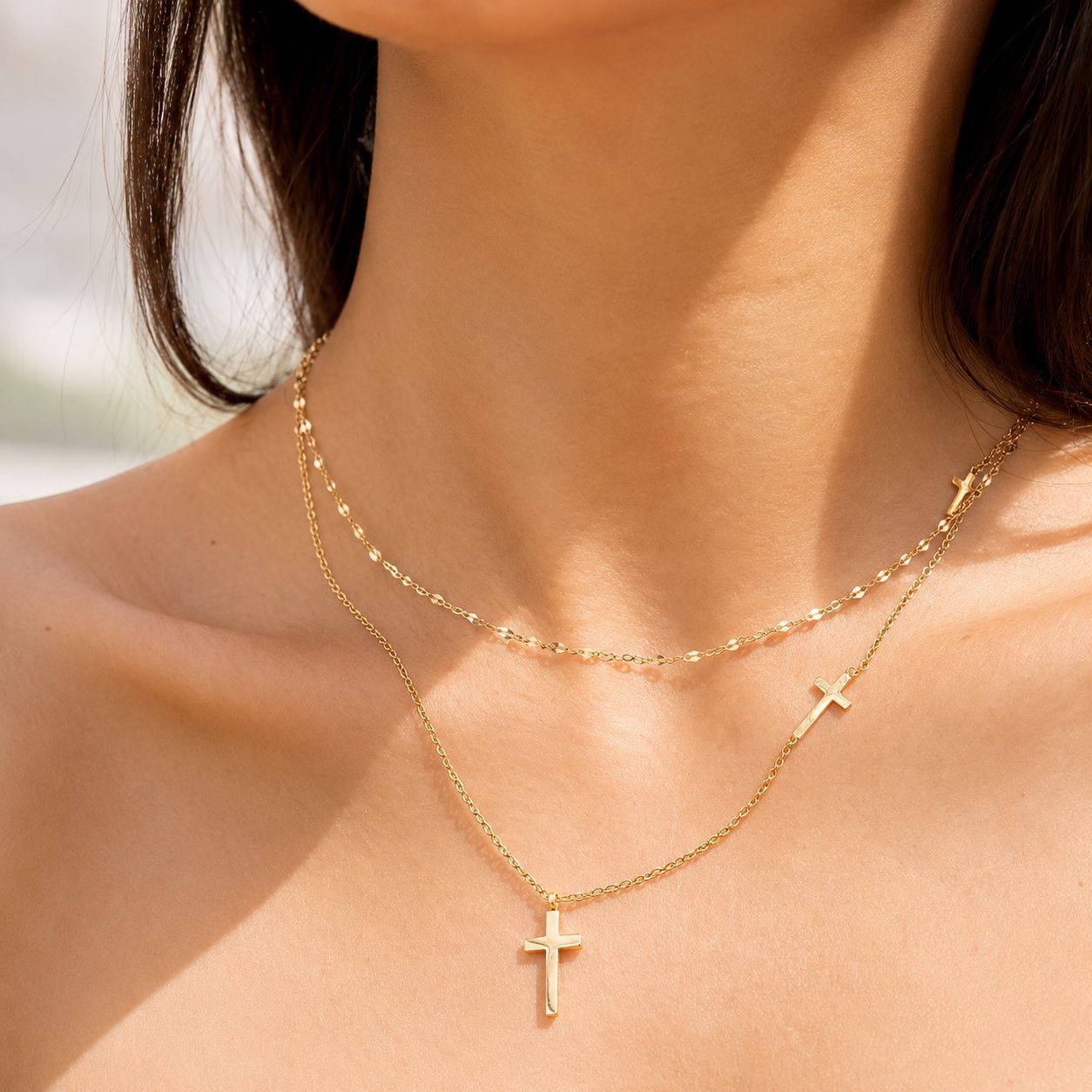 Damen Halskette mit doppeltem Kreuzdesign aus hypoallergenem Edelstahl Shop Nory