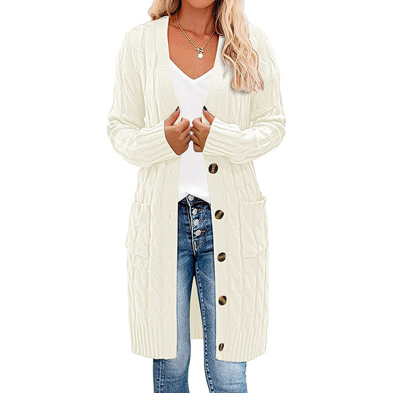 Damen Grobstrickcardigan mit Taschen und Knopfdetails Shopnory