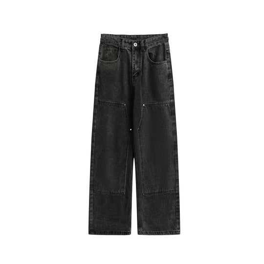 Damen Weite Utility-Denimhose mit Knie‑Patch, hohem Bund und geradem Bein Shop Nory