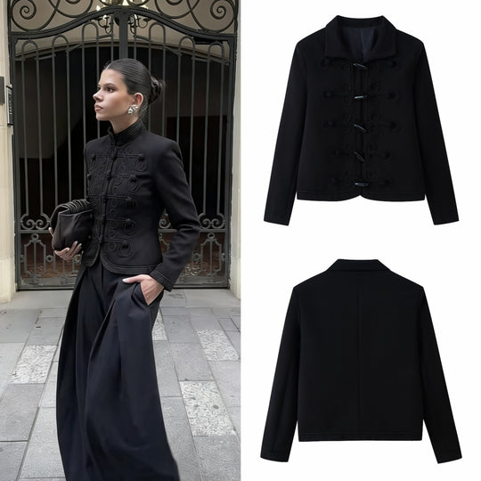 Damen Kurzjacke im militärisch inspirierten Stil mit Stehkragen und Zierkordeln Shop Nory