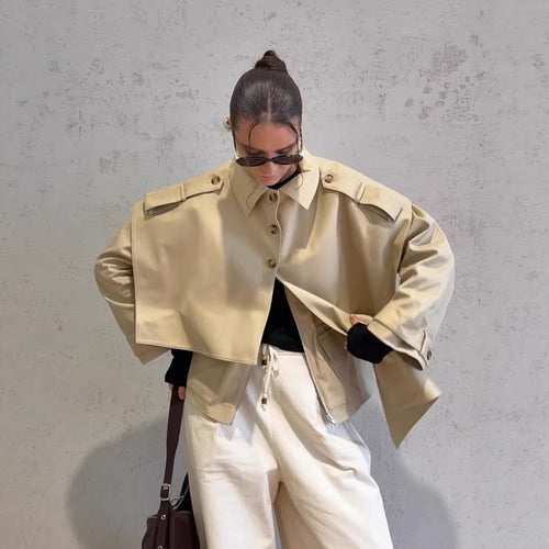 Damen Kurz geschnittene Oversize-Schulterjacke mit Epauletten Shop Nory