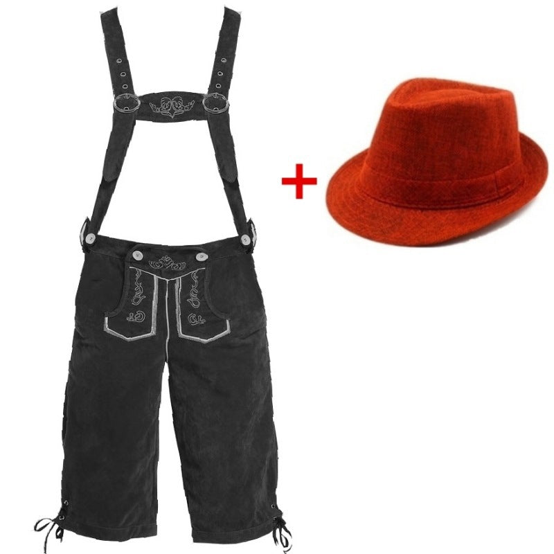 Herren nan Trachtenlederhose kniebund mit verstellbaren Hosenträgern und Filzhut Shop Nory
