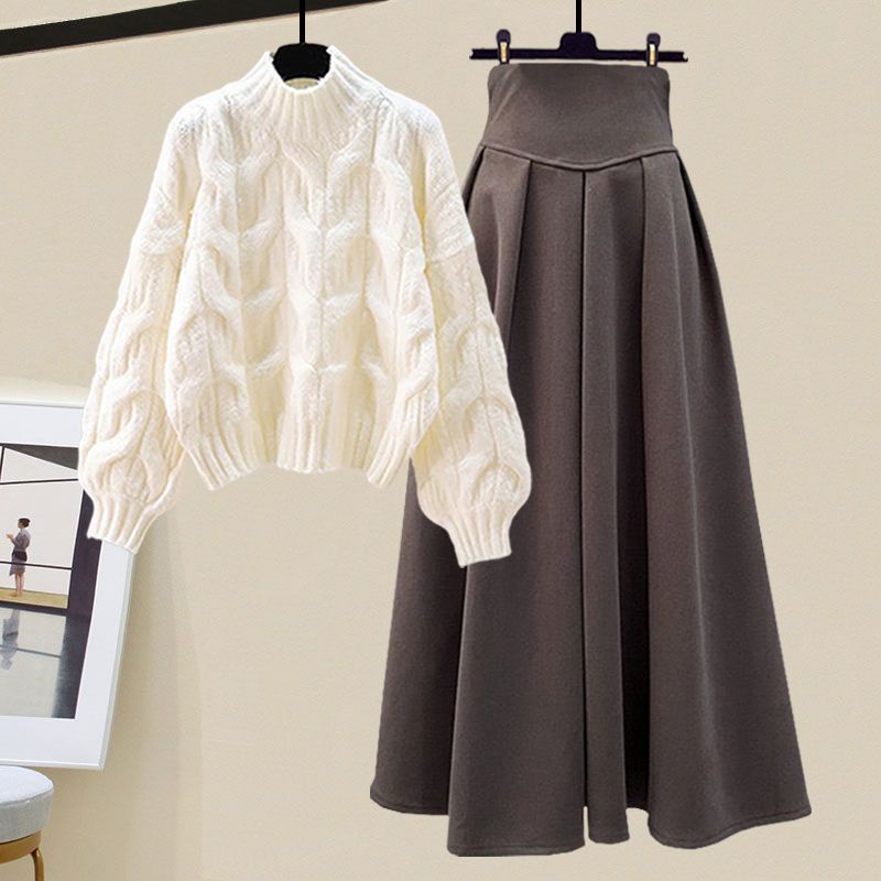 Schickes Herbst Strickpullover & Plissee Rock Set für Damen