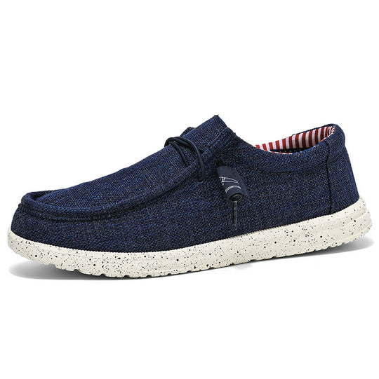 Herren lässiger Mokassin-Slipper aus Leinenstoff mit gepolsterter Komfortsohle und elastischem Schnürzug Shopy Nory