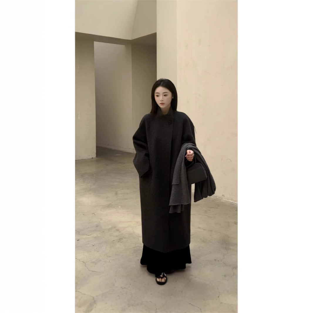 Damen Oversized Wollmantel mit Stehkragen und Ein-Knopf-Verschluss Shop Nory