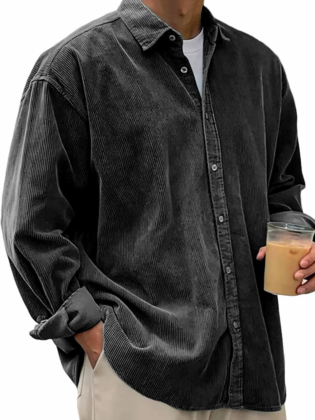 Herren nan lässiges Cordhemd aus Feincord mit Oversize-Schnitt