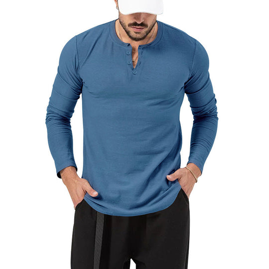 Herren Langarm Henley-Shirt mit modischem Knopfverschluss Shopnory