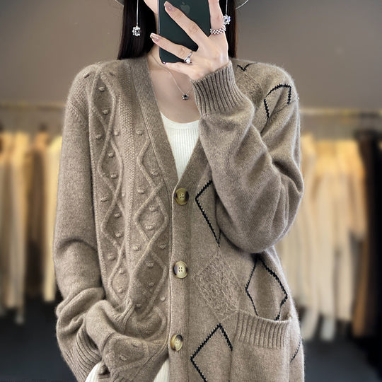 Damen Kuscheliger Oversize-Cardigan mit Ajour‑ und Rautendetail Shop Nory