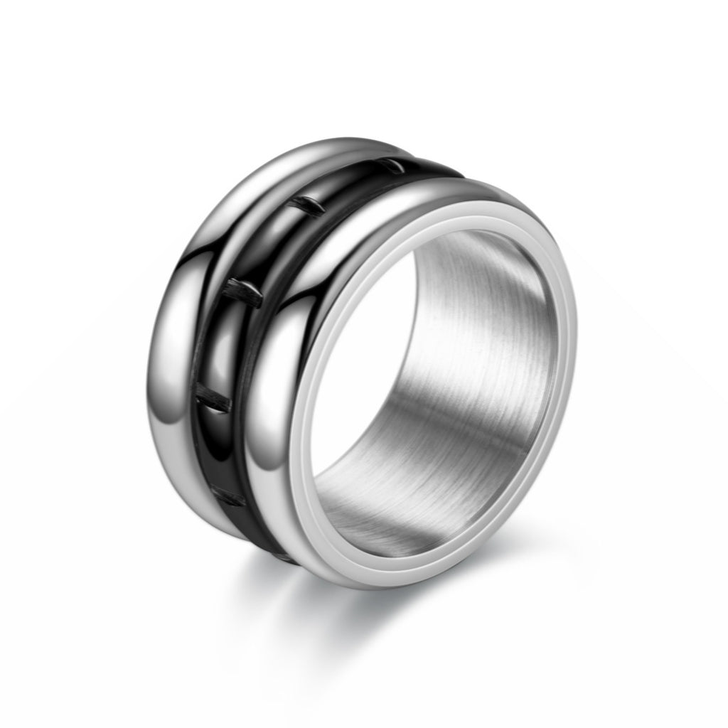 Herren Ring mit modernem, doppeltem Edelstahl-Design und stylishem Goldstreifen Shop Nory