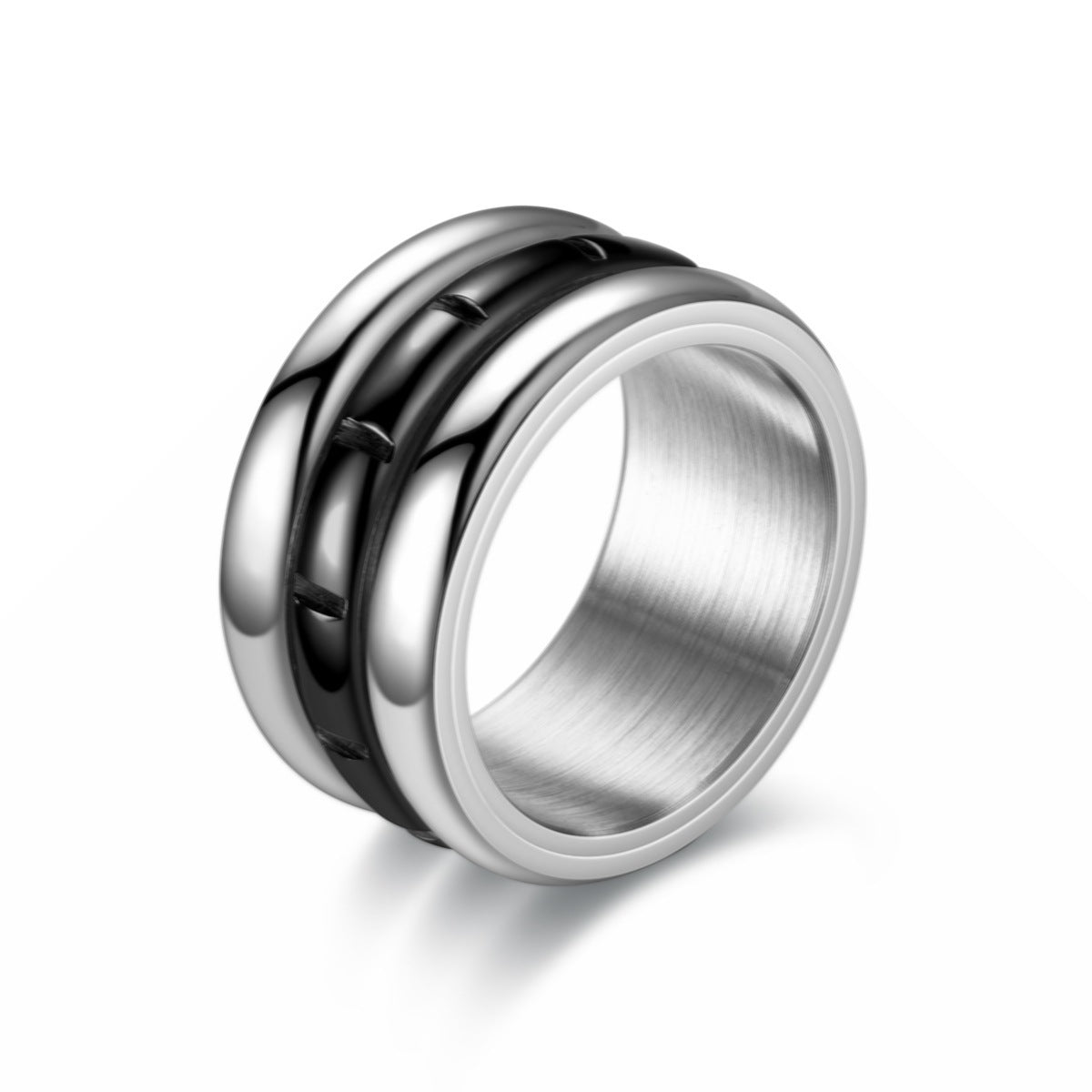 Herren Ring mit modernem, doppeltem Edelstahl-Design und stylishem Goldstreifen Shop Nory