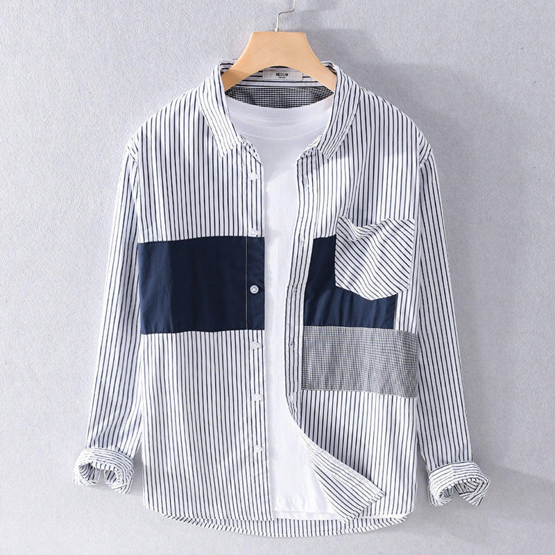 Herren Gestreiftes Overshirt mit Farbblock‑Einsätzen und aufgesetzter Brusttasche Shop Nory