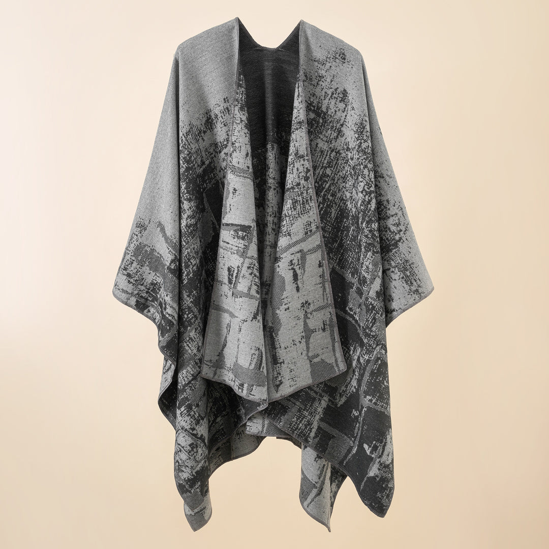 Damen Wollmix-Cape mit grafischem Jacquard, offenem Kimono-Fall und weichfallender Drapierung Shop Nory