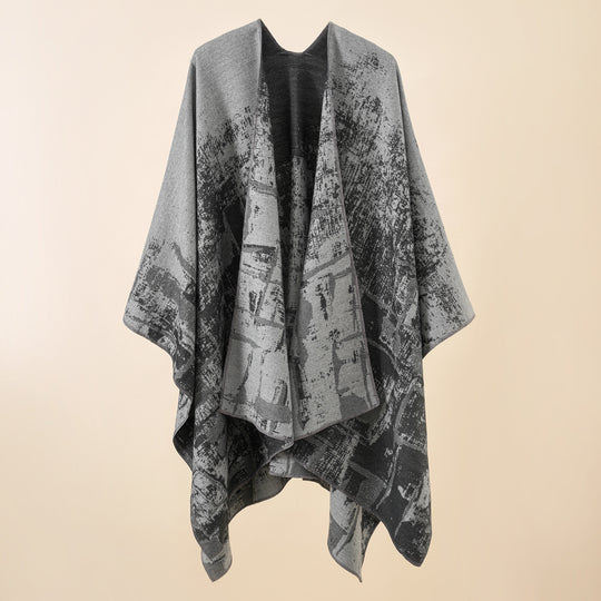 Damen Wollmix-Cape mit grafischem Jacquard, offenem Kimono-Fall und weichfallender Drapierung Shop Nory