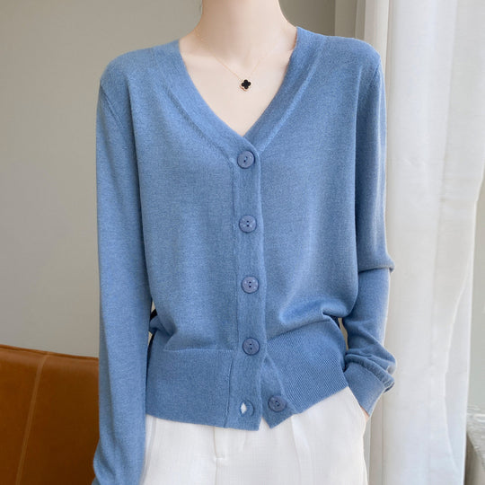 Damen Leichter V‑Ausschnitt-Cardigan mit seitlichem Saumschlitz und geripptem Bund Shop Nory