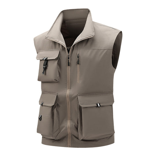 Herren Multifunktionale Outdoor-Utility-Weste mit mehreren Cargo-Taschen und Stehkragen Shop Nory
