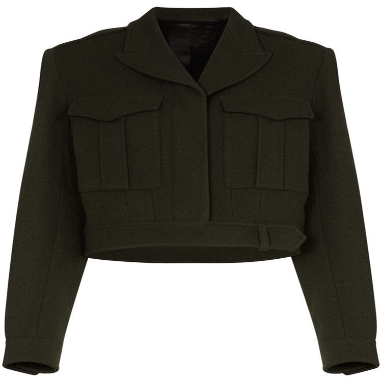 Damen Kurzjacke im Military-Tailoring aus Wollmix mit Pattentaschen und Taillengürtel Shop Nory