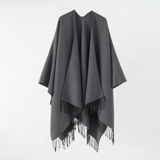 Damen Modischer Fransen-Poncho Aus Weichem Material mit Luxuriösem Fall