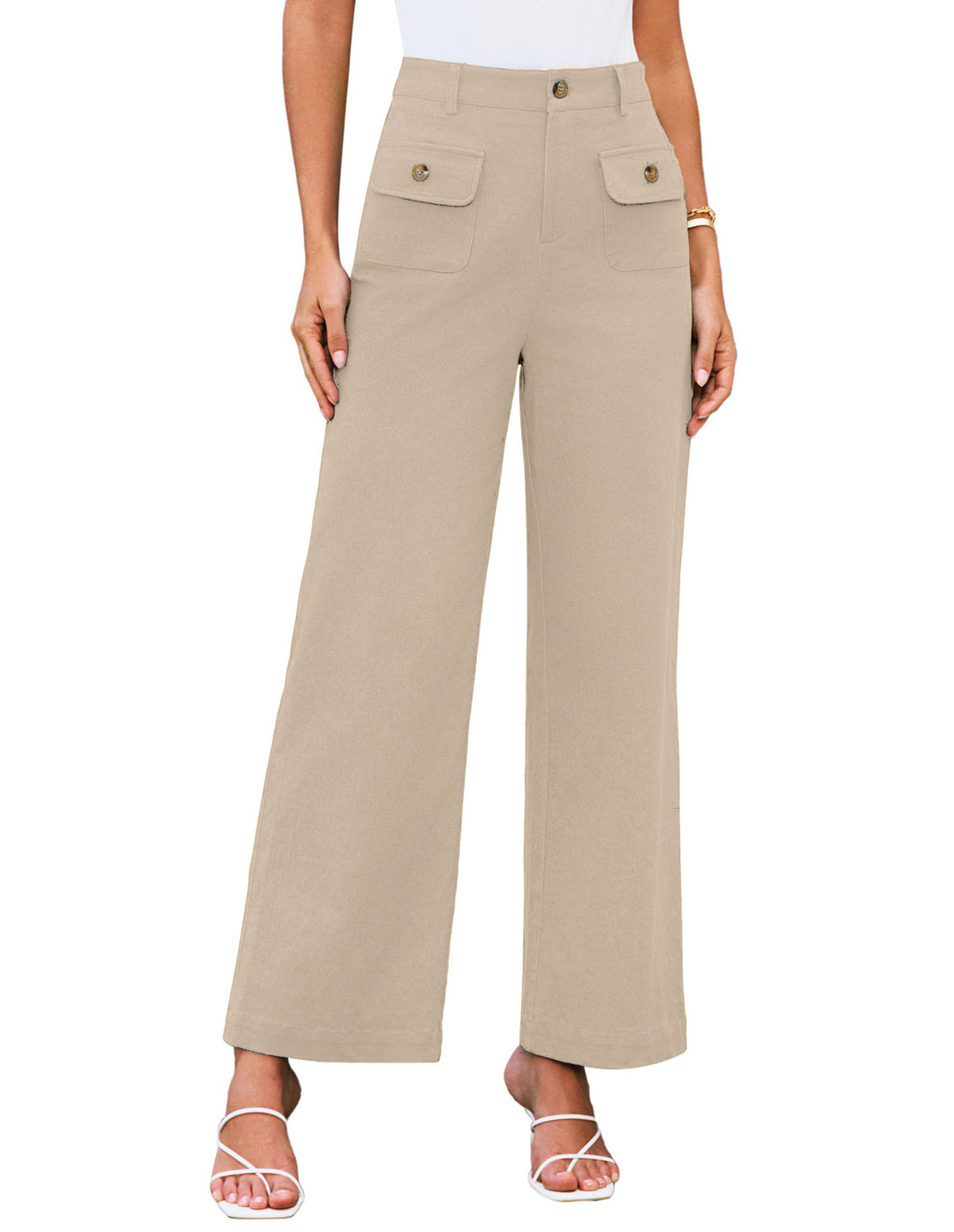 Hochtaillierte Damen-Trousers mit weitem Bein und Knopfklappen-Pattentaschen Shop Nory