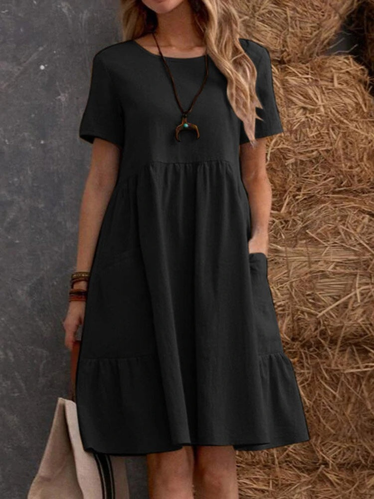 Damen lässiges Midikleid mit elastischem Bund und Rüschensaum